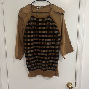 VTG Max Mara Brown Black Striped Sweater Blouse Cotton Silk Blend Size Large
